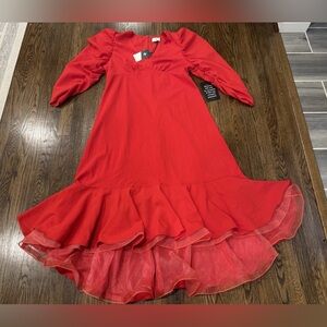 Tuckernuck Red Kensington puff sleeves Deep v-neck Maxi Dress Size XL NWT